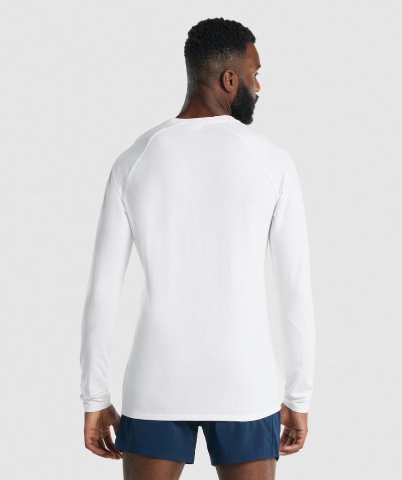 Koszulki Gymshark Apollo Long Sleeve Męskie Białe | PL 734FVP